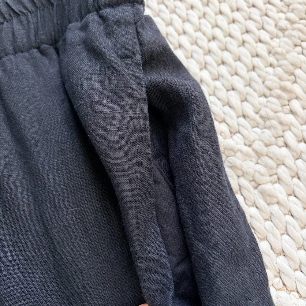 J CREW Black Linen Sidewalk Skirt Elastic Waist Pull On Womens SMALL EUC